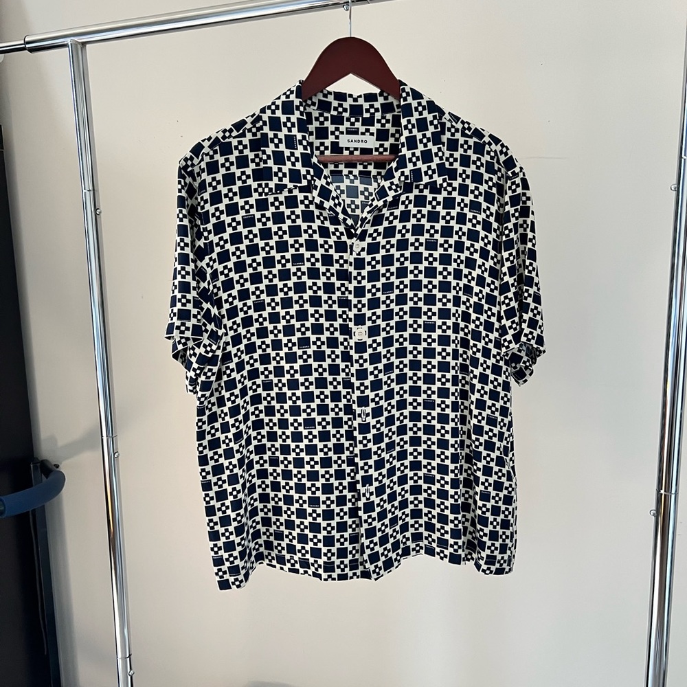 Sandro Black and White Checkered Casual Button Down Shirt